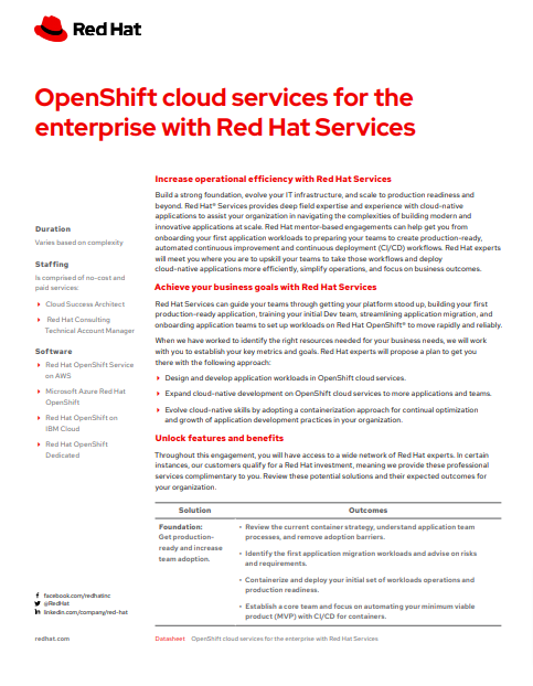 Datasheet: OpenShift cloud services for the enterprise with Red Hat Services